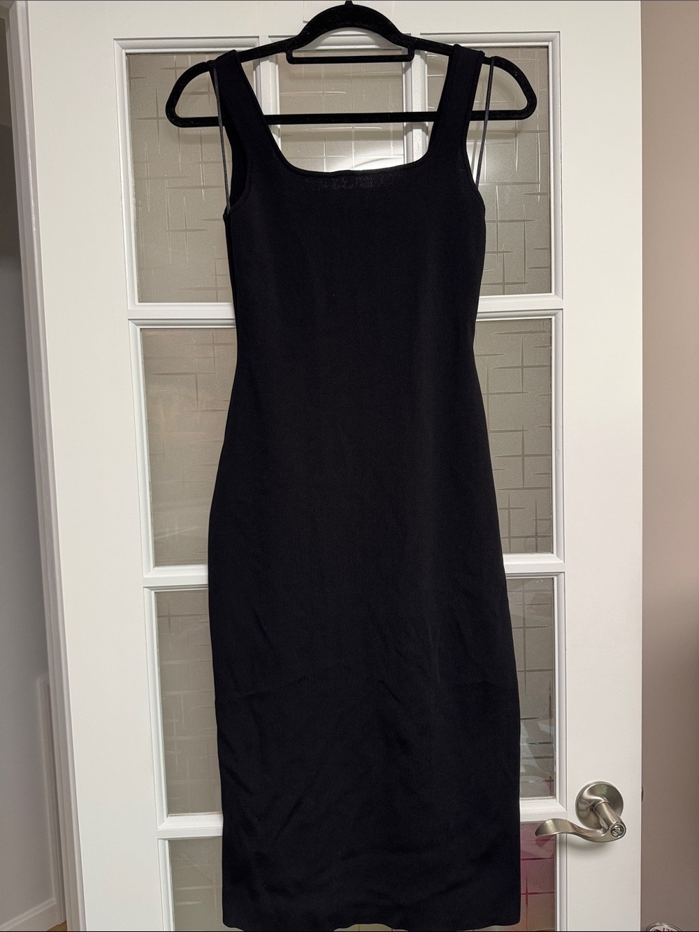 Classic Black Square-Neck Midi Dress
